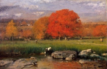 George Inness Painting - Morning Catskill Valley aka The Red Oaks Tonalist George Inness